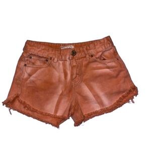 Free People Trendy Terracotta‎ Denim Shorts Frayed Hem Summer Casual Boho Chic